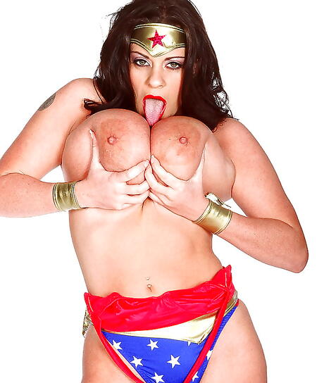 Excellent brittish milf Linsey Dawn Mckenzie in cosplay costume shows big tits and toys her twat 